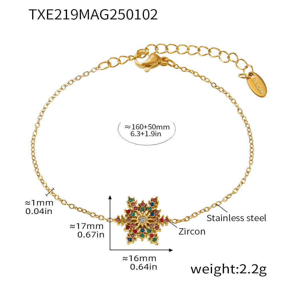 Christmas CNC zircon snowflake super flash bracelet titanium steel PVD electroplated 18K real gold jewelry non-fading female