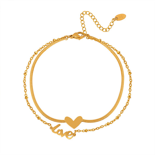 Summer senior foot jewelry Internet celebrity blogger with the same letter love titanium steel pendant double anklet jewelry women