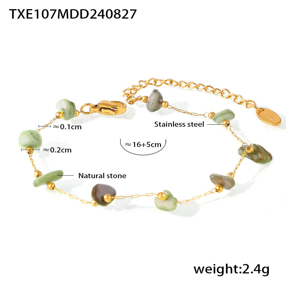 Colored natural gravel necklace bracelet New irregular stainless steel jewelry set for women