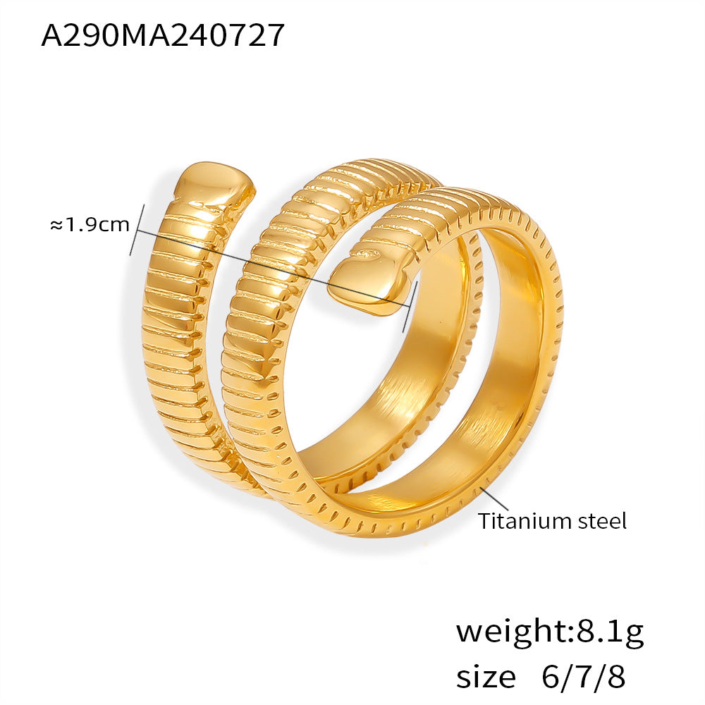New geometric wound threaded ring titanium steel plated 18k gold opening non-adjustable ring wholesale pp