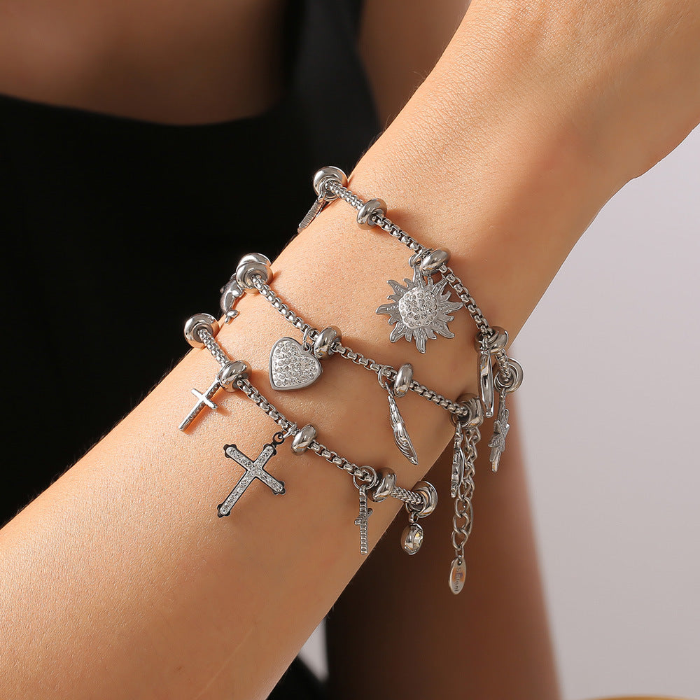 Retro niche personalized box chain jewelry multi-element pendant with diamond design titanium steel gold-plated bracelet 99