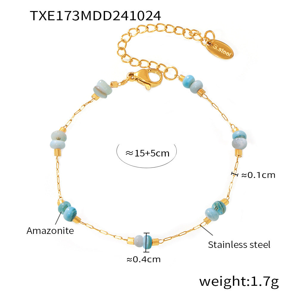 Color natural stone light luxury double-layer necklace bracelet women's stainless steel handmade chain set is available in stock.