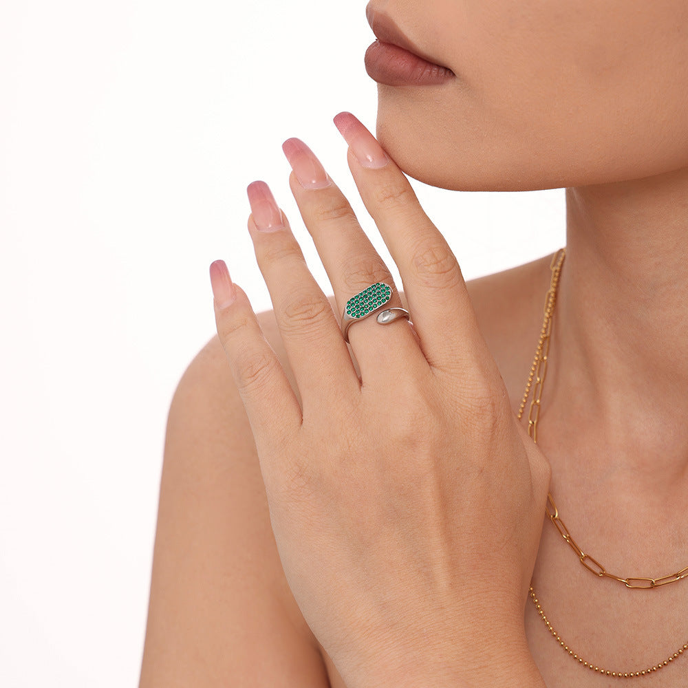Stainless steel full diamond inlaid zircon open casting ring niche design high texture version accessories pp