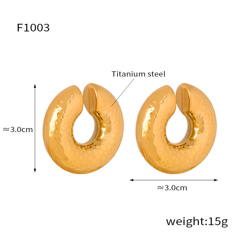 New exaggerated personality fashion versatile titanium steel gold-plated geometric U-shaped striped enamel drip earrings jewelry