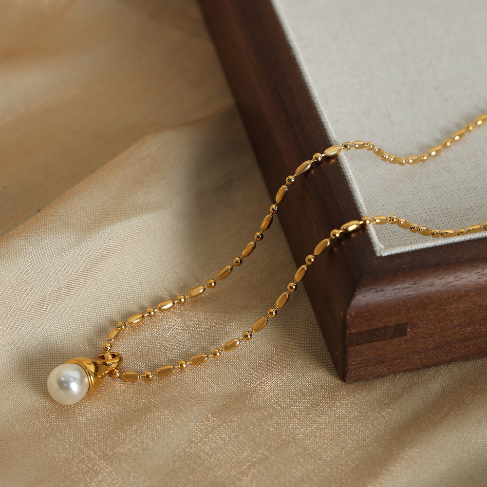 New light luxury simple niche design titanium steel gold-plated high-gloss bead pendant necklace fashion jewelry female pp