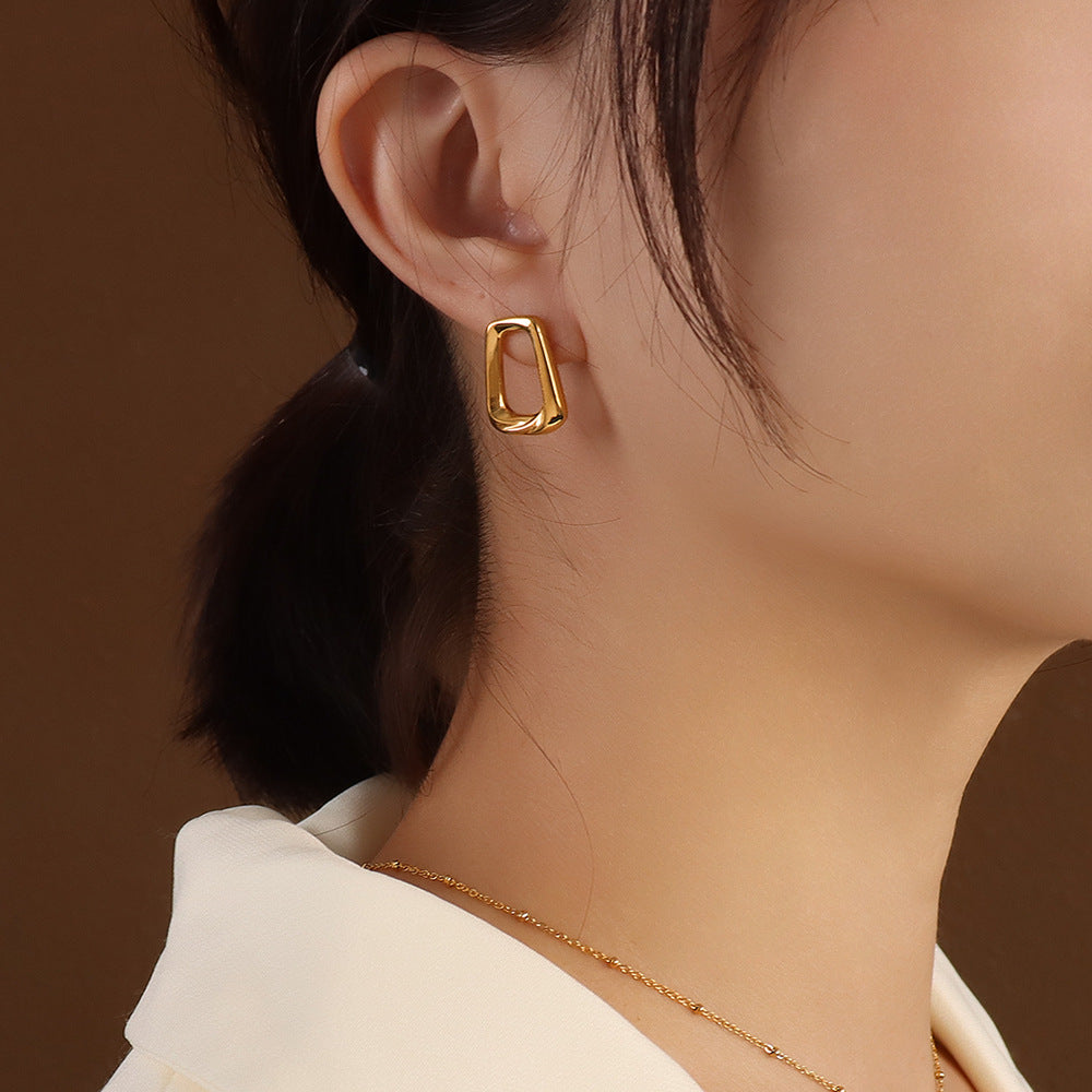 Marka Jewelry Geometric Square Necklace Clavicle Chain Titanium Steel 18k Gold Earrings Stud Earrings Jewelry Set