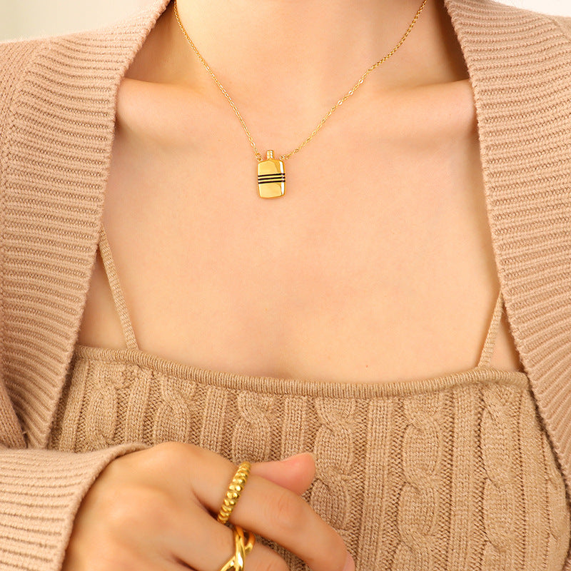 Xiaoxiangfeng jewelry fashion trend simple striped small kettle pendant necklace stud earrings jewelry set pp