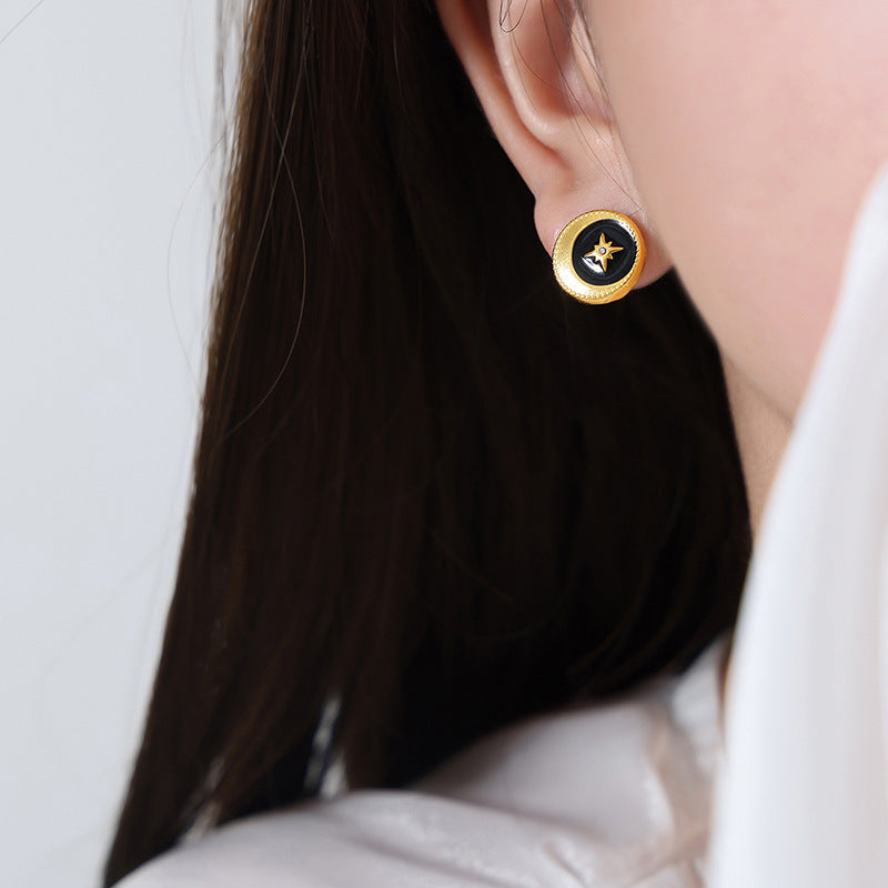 Hexagram earrings lucky compass dripping oil zircon niche design temperament titanium steel stud earrings jewelry women