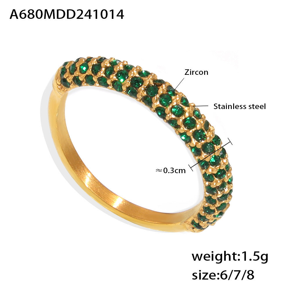 Fashion Bright Zircon Light Luxury Ring Stainless Steel PVD Electroplating Index Finger Ring Jewelry Wholesale Female