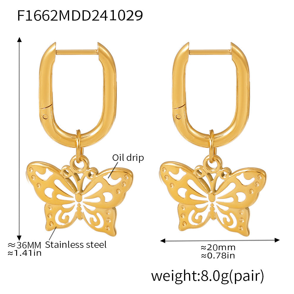 Weights Glazed Butterfly Pendant Earrings Necklace Earrings Stainless Steel Gold Plated Insect Set Spot