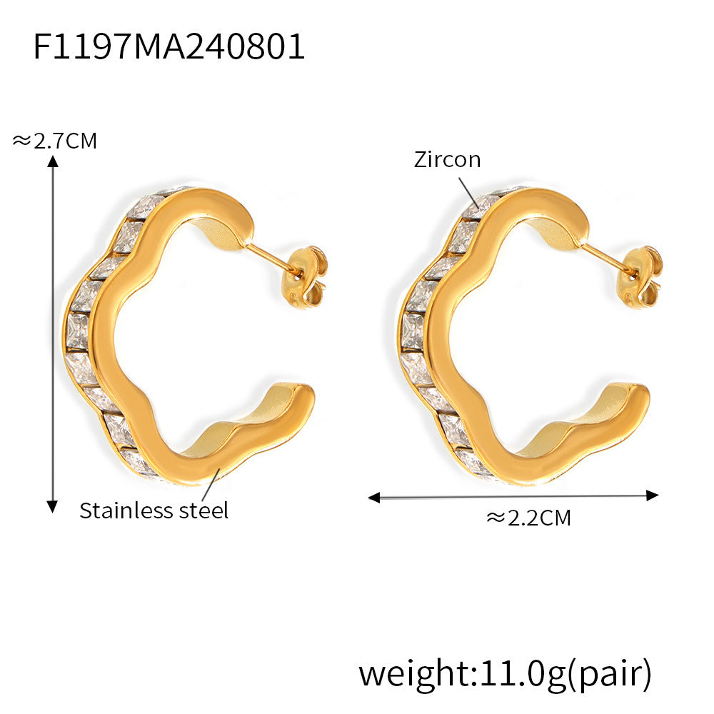New flower earrings geometric lace zircon design stainless steel gold-plated temperament earrings