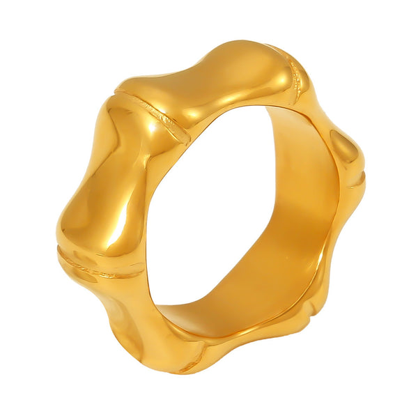 Fashion commuter bamboo ring bamboo design stainless steel does not fade Internet celebrity same ring pp