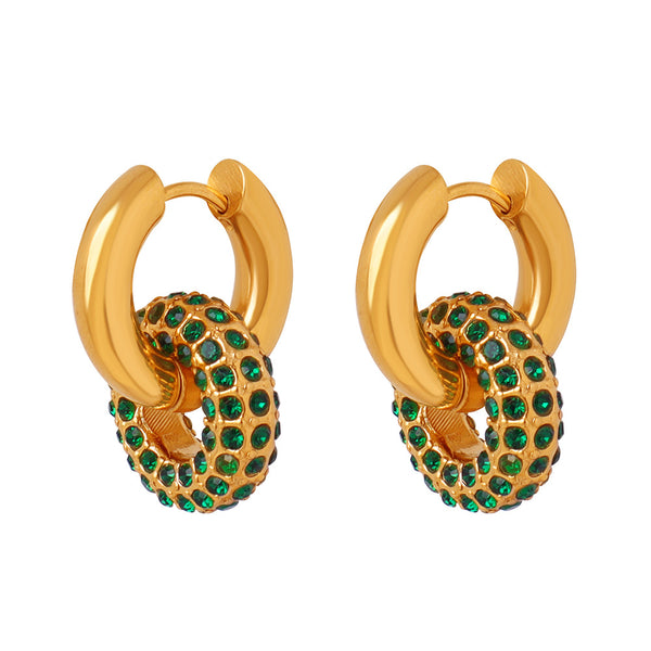 New high-end light luxury personalized fashion retro titanium steel gold-plated diamond round versatile earrings jewelry women 99