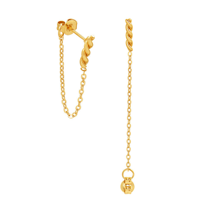 Cold wind fringed chain earrings titanium steel plated with 18K real gold, light luxury fashion irregular ear jewelry