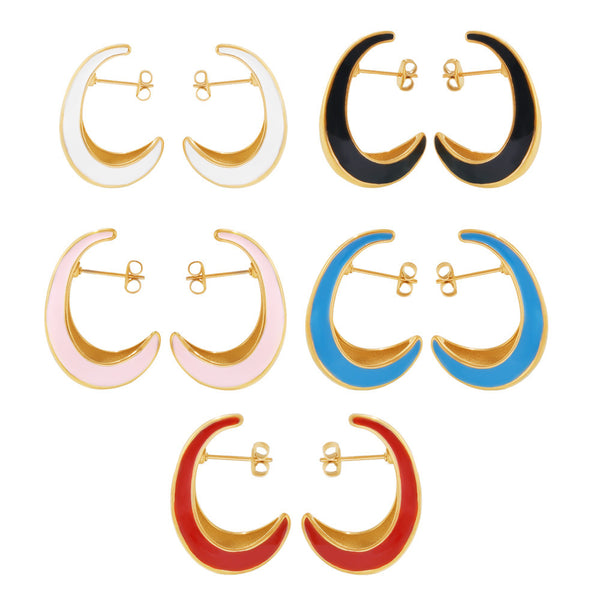 Chic style crescent moon shape inner hollow surface dripping earrings stainless steel plated 18k gold light luxury earrings
