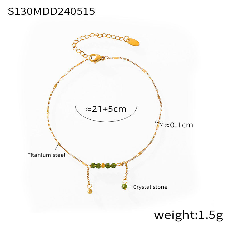 Temperament elegant versatile casual style anklet Internet celebrity water drop with diamond design titanium steel gold-plated jewelry