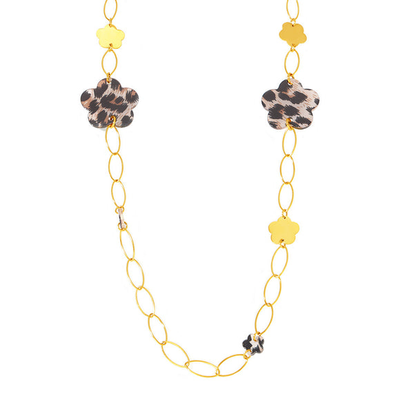 Stainless steel handmade chain snowflake leopard print sweater necklace plated with 18K real gold fashion trend