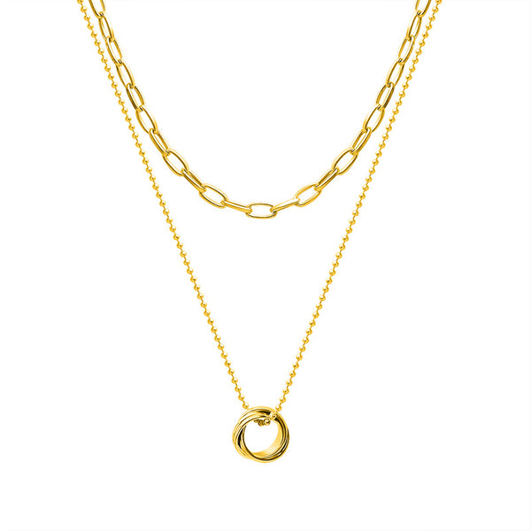 Cold wind niche ring can be split double-layer necklace, titanium steel plated 18K real gold light luxury jewelry