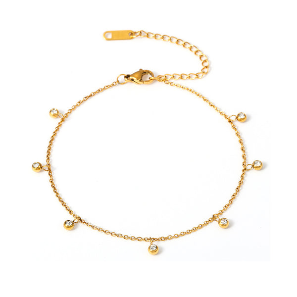 Stainless steel round bead zircon anklet chain niche versatile light luxury foot chain accessories source factory small order quick return