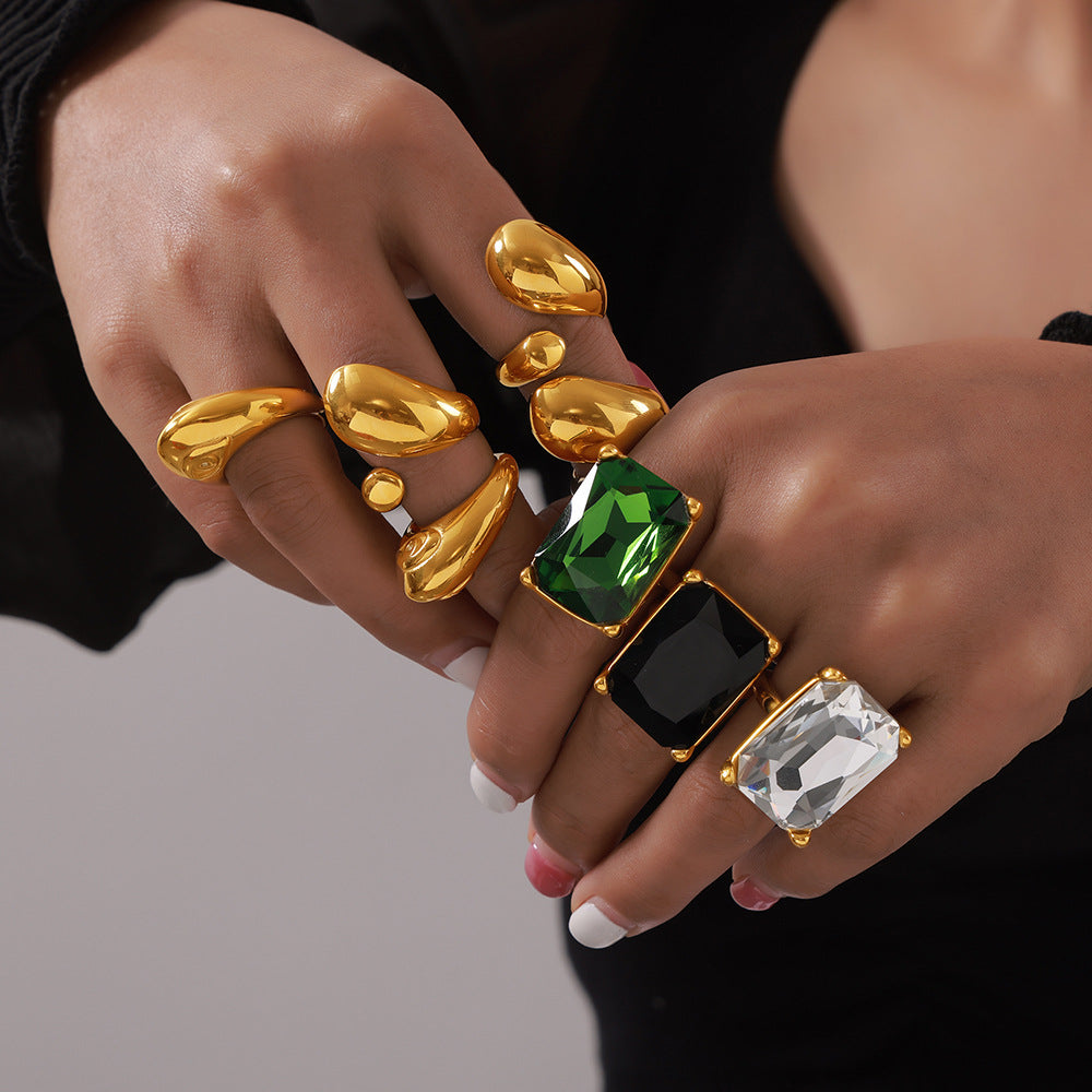 Personalized diamond-set design sense geometric ring female niche texture titanium steel gold-plated index finger ring