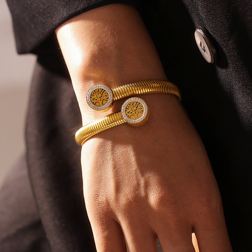 Tree of Life sticky drill thread opening bracelet, titanium steel plated 18k gold personalized design bracelet in stock
