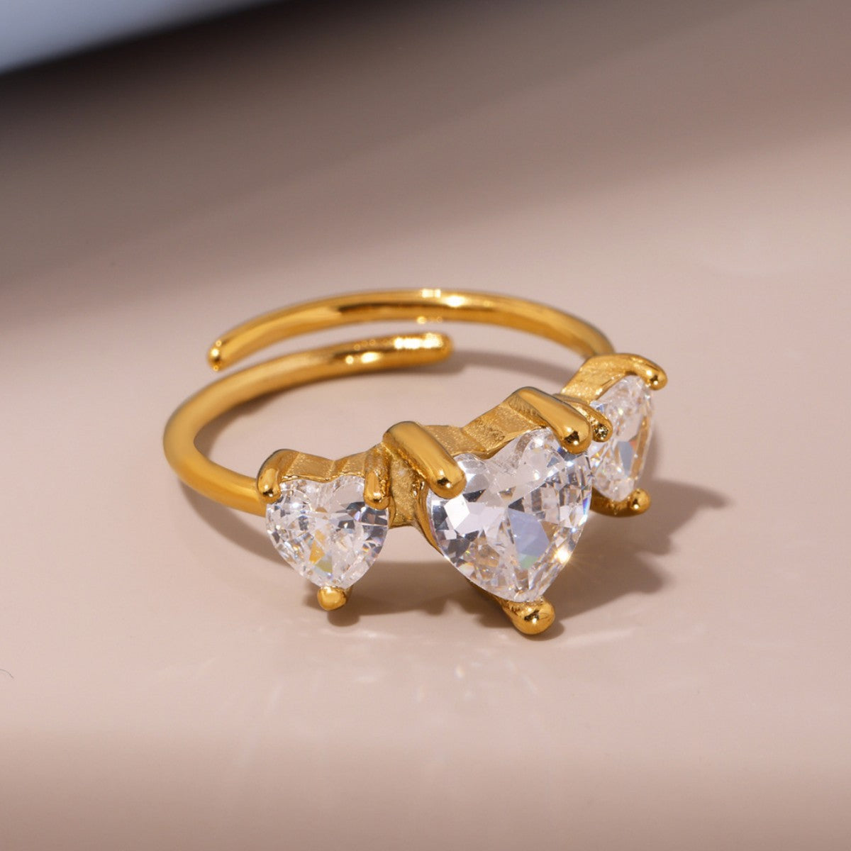 Stainless steel love super flash zircon ring opening adjustable jewelry simple and sweet jewelry