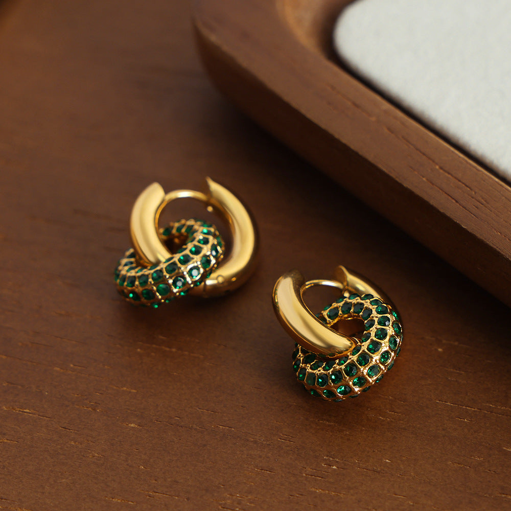 New high-end light luxury personalized fashion retro titanium steel gold-plated diamond round versatile earrings jewelry women 99