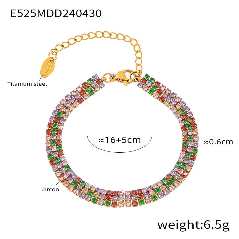 Light luxury cold wind elegant temperament versatile jewelry personality full of colored zircon design titanium steel bracelet
