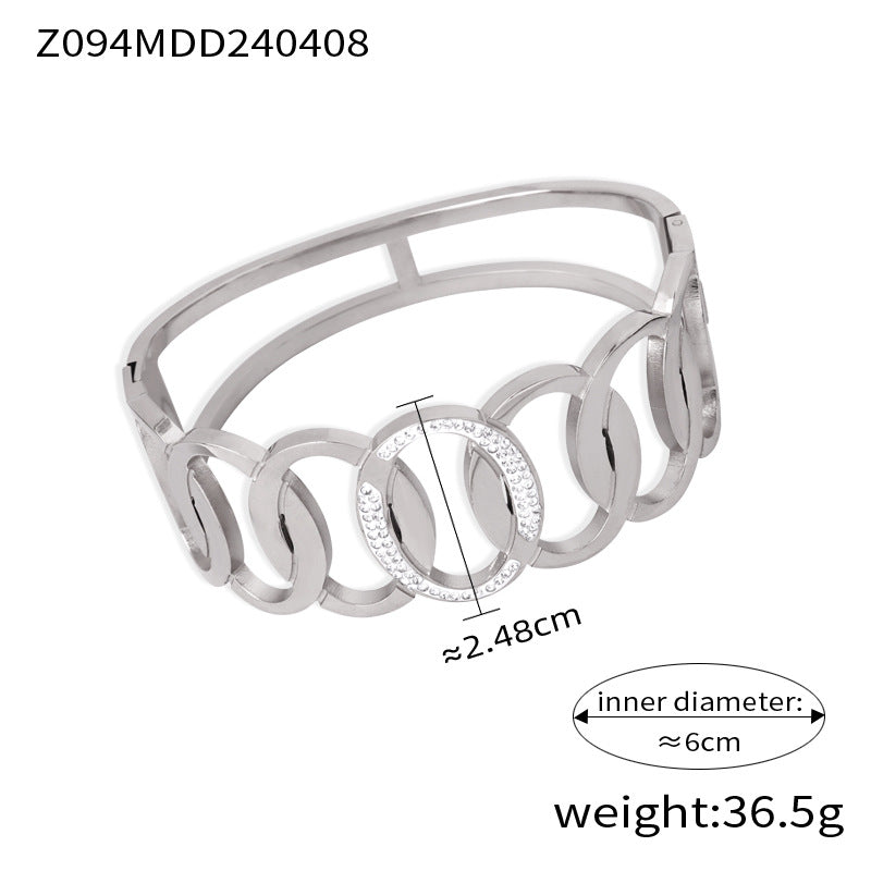 Fashion new cross-border personalized niche design titanium steel gold-plated diamond-encrusted geometric bracelet jewelry