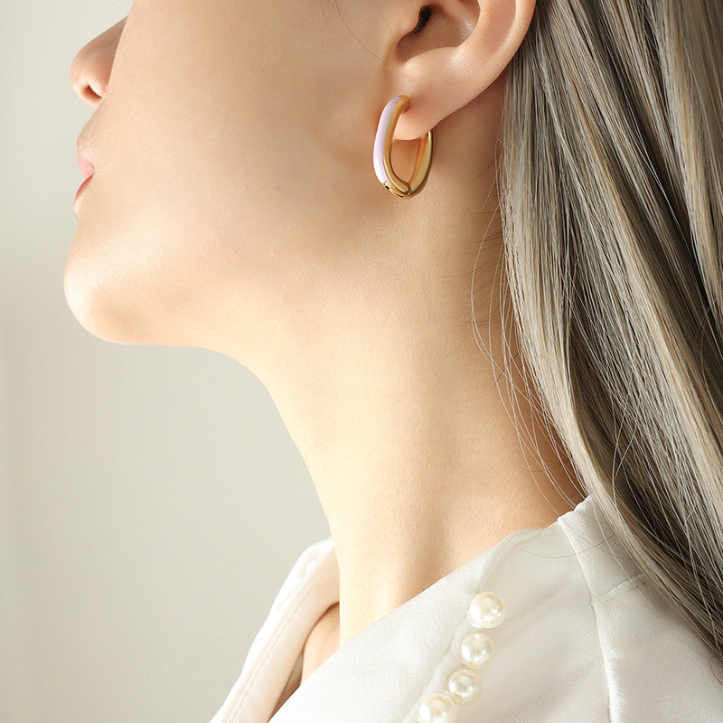 Candy color oil drip craft niche U-shaped earrings personalized elegance women commuter earrings fashion trend ear jewelry
