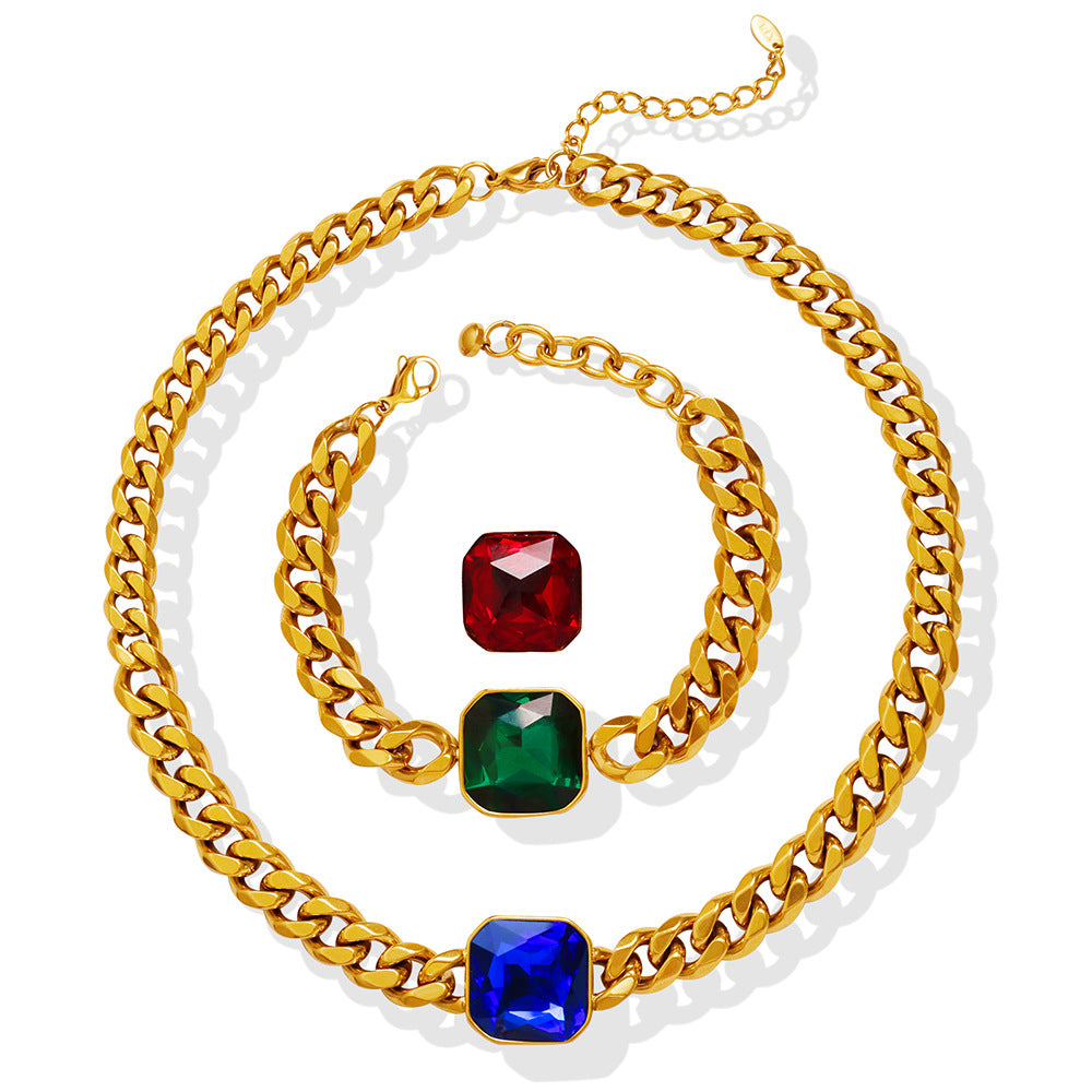 New personalized niche light luxury cross-border clavicle chain color zircon simple titanium steel bracelet jewelry women