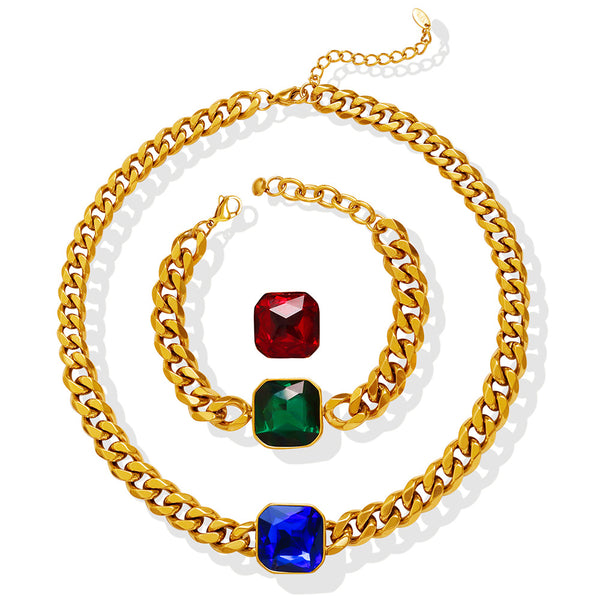 New personalized niche light luxury cross-border clavicle chain color zircon simple titanium steel bracelet jewelry women