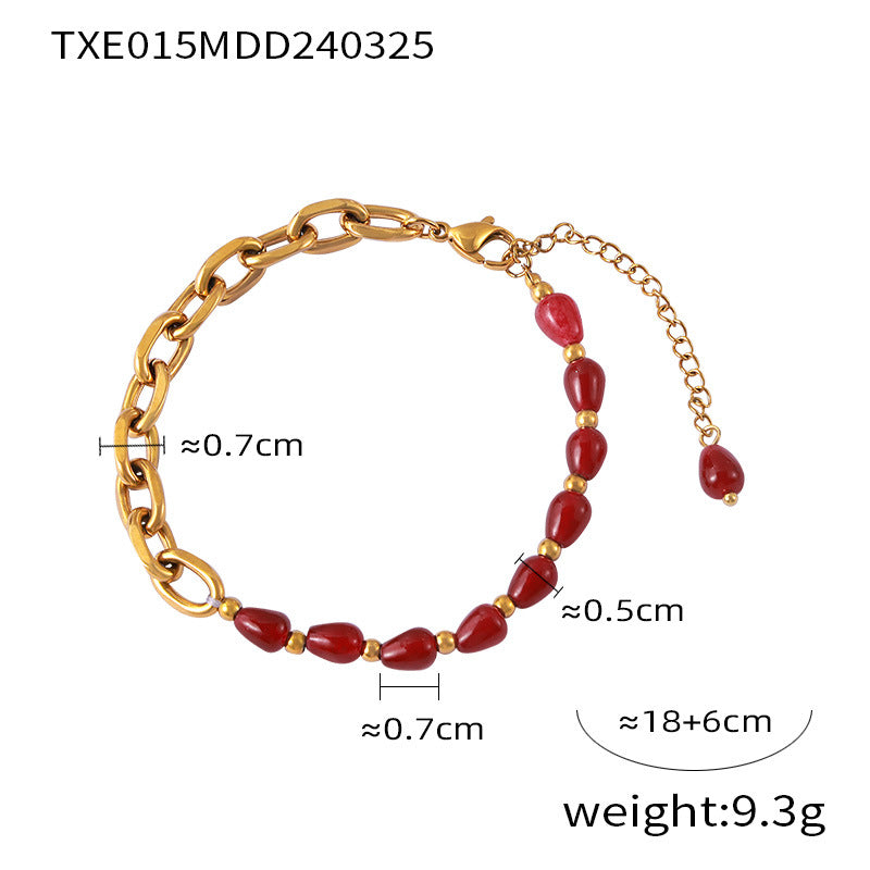 Temperament elegant jewelry agate garnet beaded design titanium steel gold-plated jewelry set 99