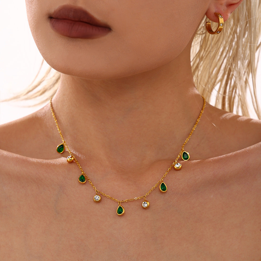 Water drop tassel Symphony rhinestone collarbone necklace European and American niche light luxury stainless steel plated 18k real gold jewelry 99