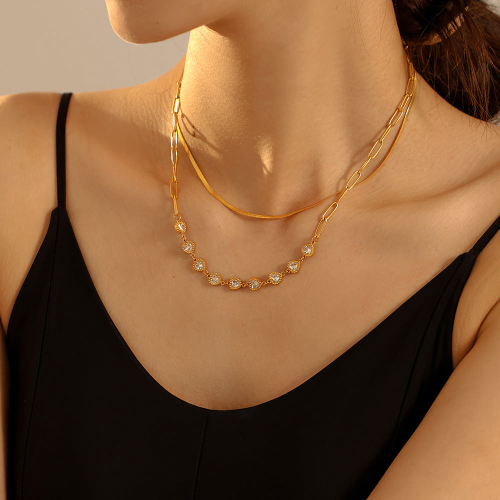 Accessories, love zircon collarbone necklace light luxury dress design stainless steel necklace wholesale