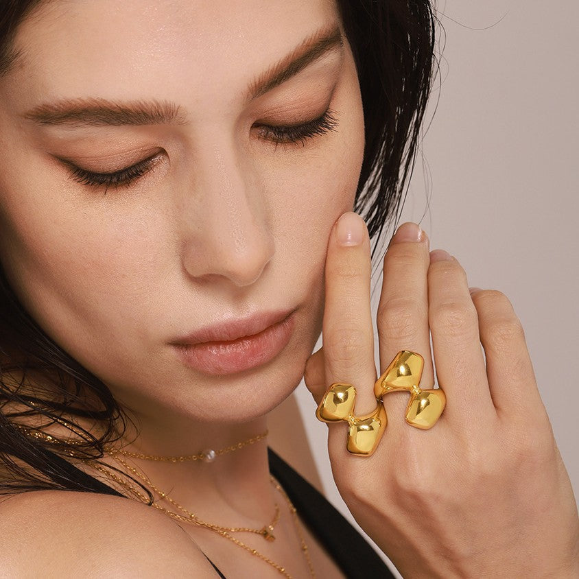 Irregular geometry ring Stainless steel PVD electroplating 18K real gold color-preserving index finger ring Hot-selling 99