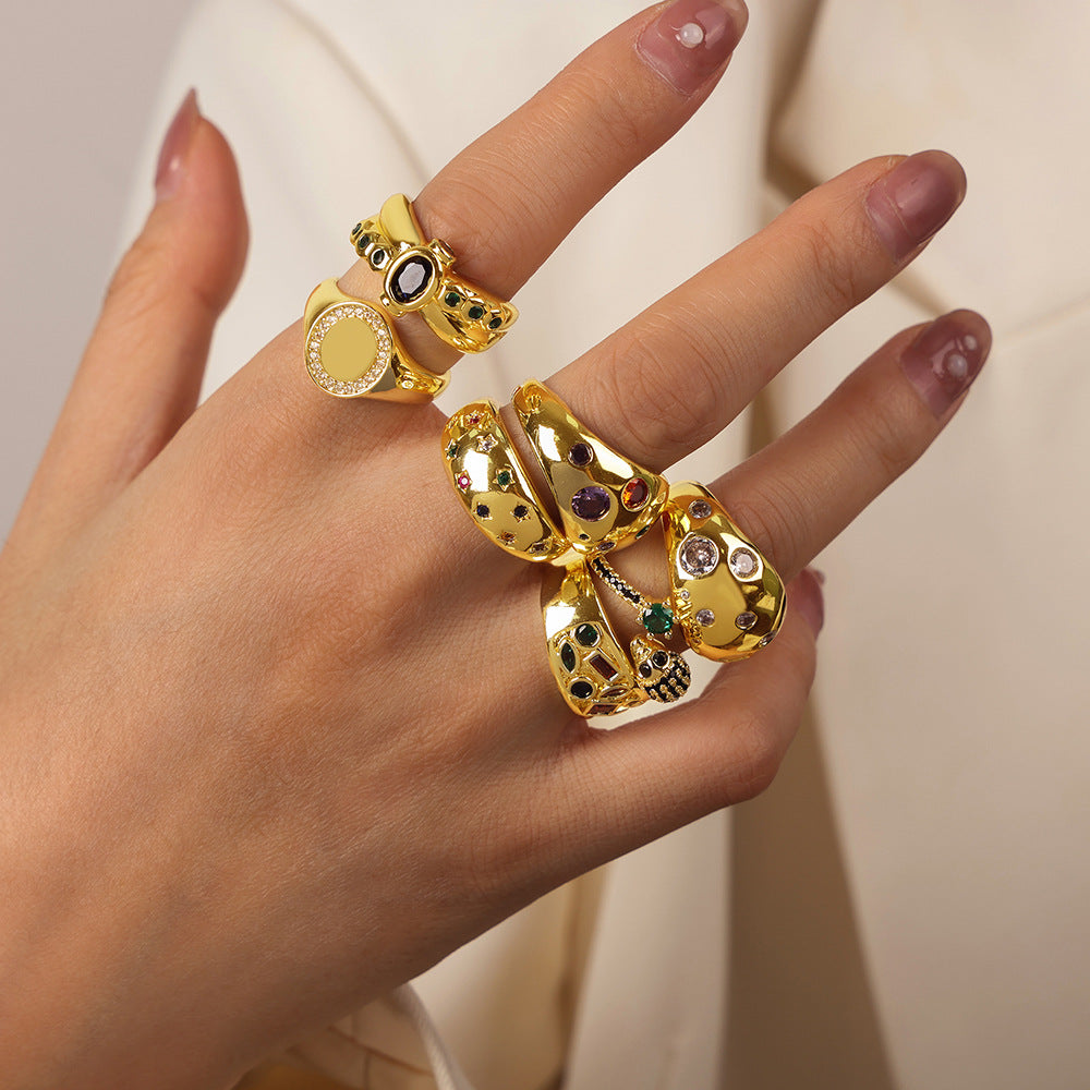 New fashion versatile personalized copper material inlaid zircon opening ring light luxury versatile jewelry women