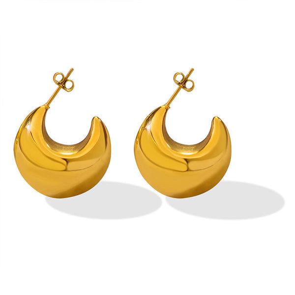 New jewelry temperament does not fade retro style hollow C-shaped earrings titanium steel plated 18K real gold stud earrings 99