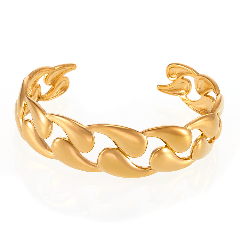 Classic smooth water drop woven bracelet fashionable couple stainless steel plated 18K gold open bracelet