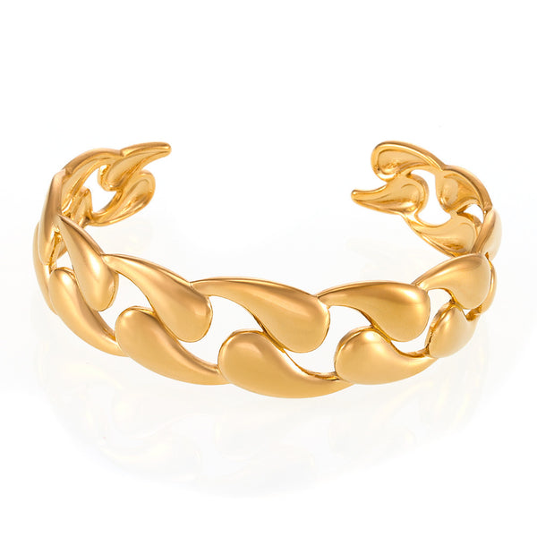 Classic smooth water drop woven bracelet fashionable couple stainless steel plated 18K gold open bracelet