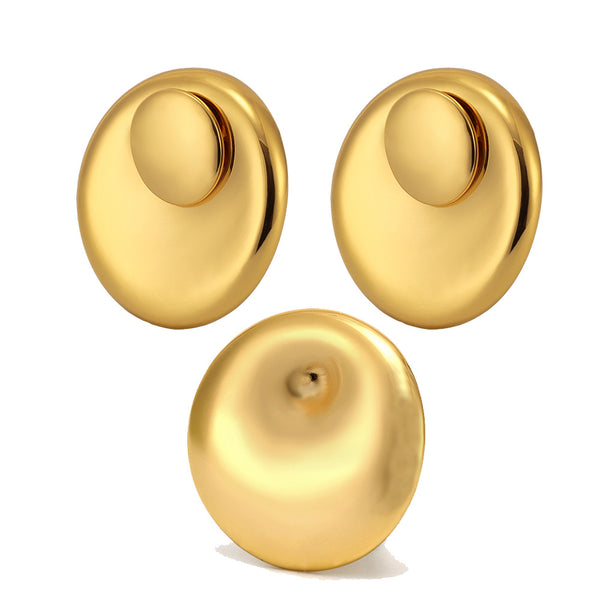 Exclusive stainless steel plated 18k real gold round stud earrings exaggerated vortex ring jewelry fashion set