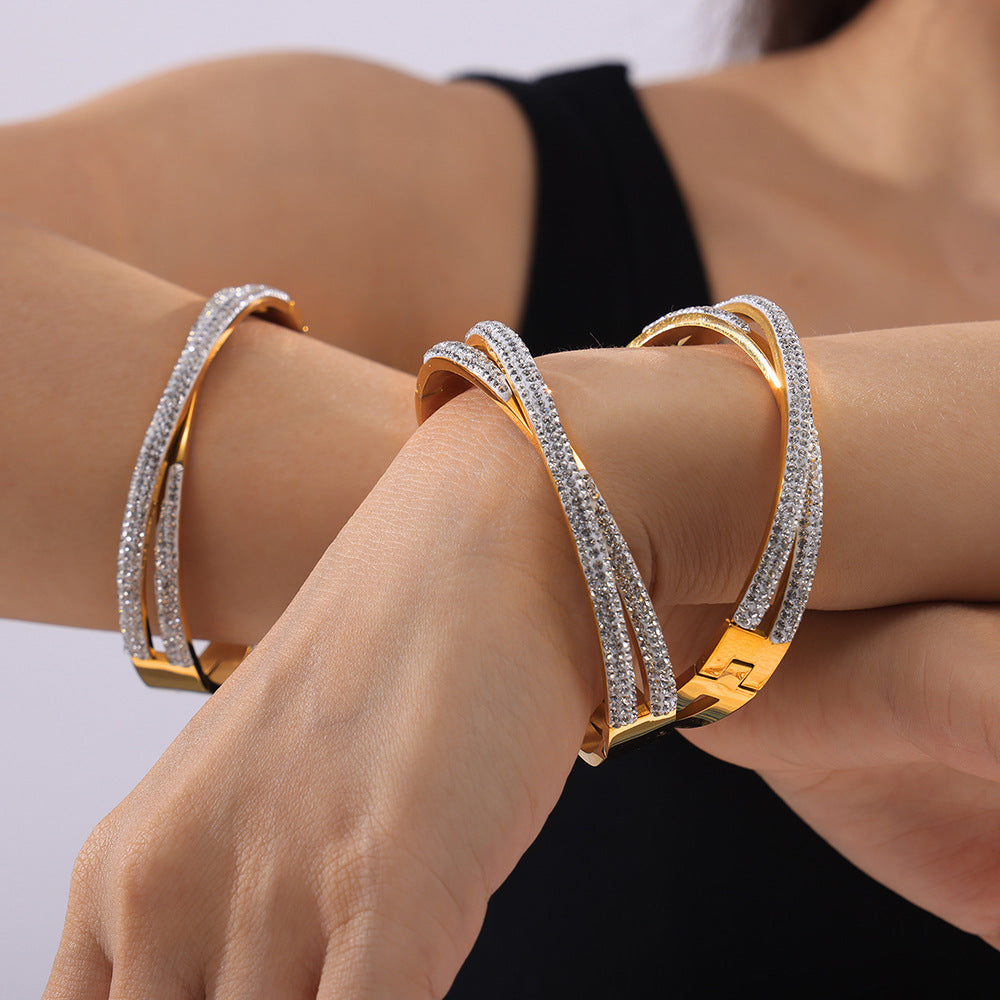 Hot-selling niche fashion versatile jewelry cross shape diamond design titanium steel gold-plated bracelet