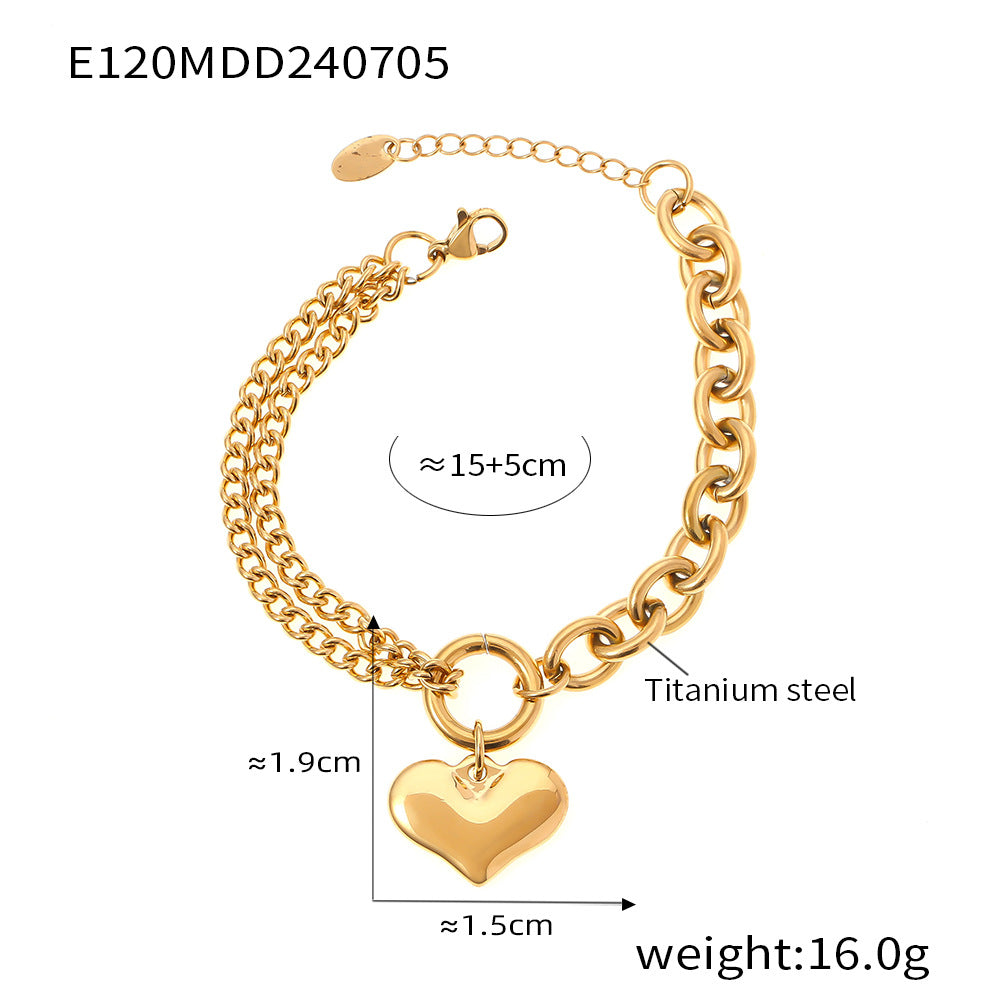 Personality sweet fashion versatile temperament jewelry asymmetrical chain design sense love pendant titanium steel bracelet
