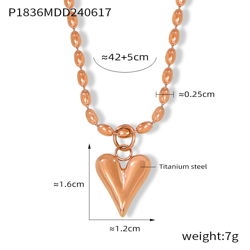 Fashion Simple Temperament Elegant Rice Bead Chain Jewelry Geometric Love Pendant Titanium Steel Gold Plated Casual Wind Necklace