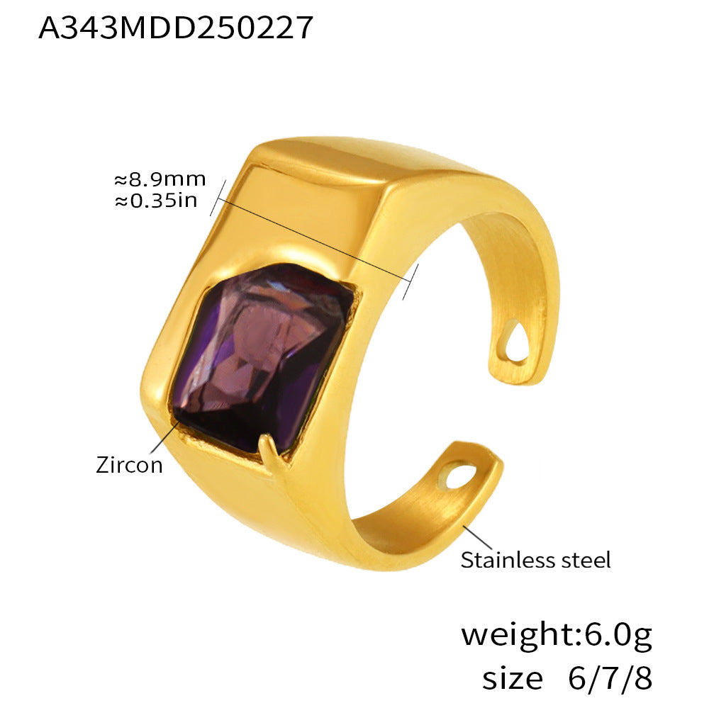 Zircon inlaid ring fashion personality stainless steel color retention index finger ring combination tide wholesale
