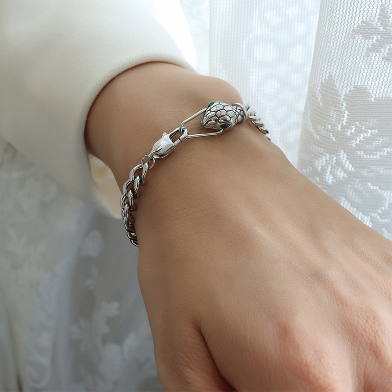 Cold wind couple bracelet snakehead green eyes zircon titanium steel plated 18K gold simple jewelry wholesale 99