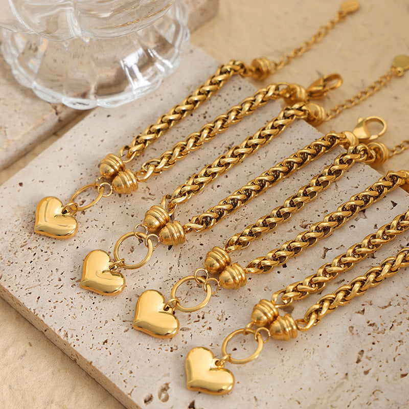 Personalized niche geometric chain woven winding design love pendant titanium steel romantic elegant bracelet