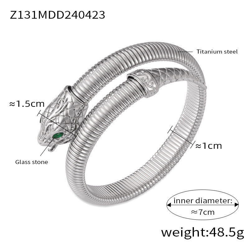 Hot-selling niche personalized opening bracelet inlaid with zircon design sense goose throat shape titanium steel jewelry set pp