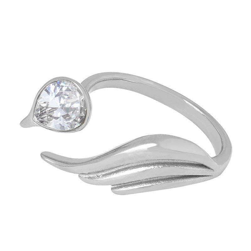 Fashion commuting niche simple versatile geometric shape design sense zircon color shell inlaid titanium steel gold-plated ring pp