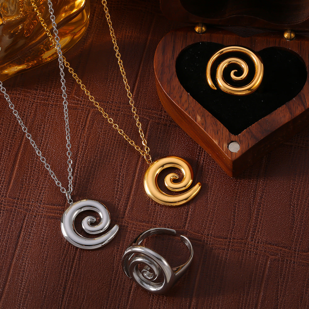 Elegant and simple personality, niche spiral shape jewelry, line twist design, titanium steel jewelry set